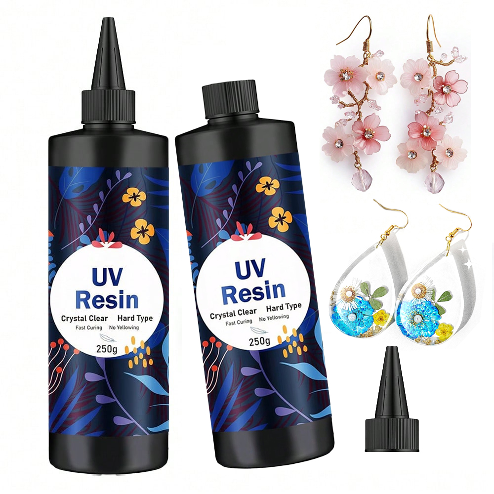 Resin Jewelry Kit - 250g/500g Resin UV Transparan, Lem Keras,